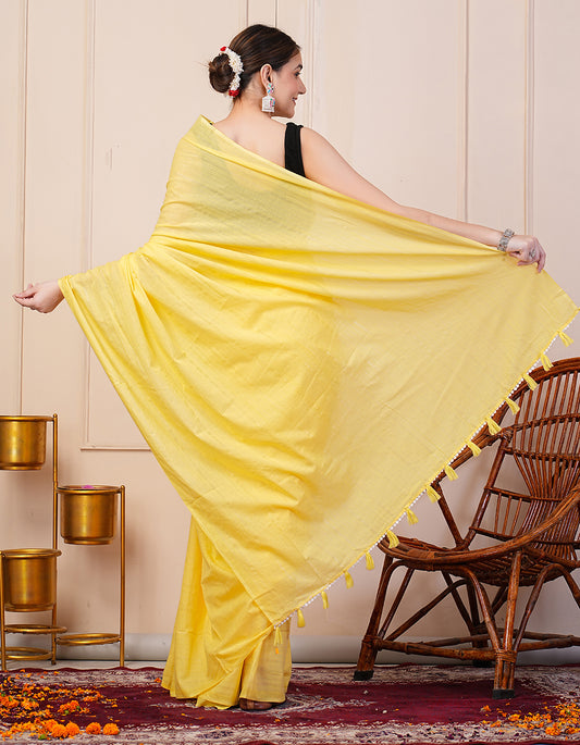 Yellow cotton saree
