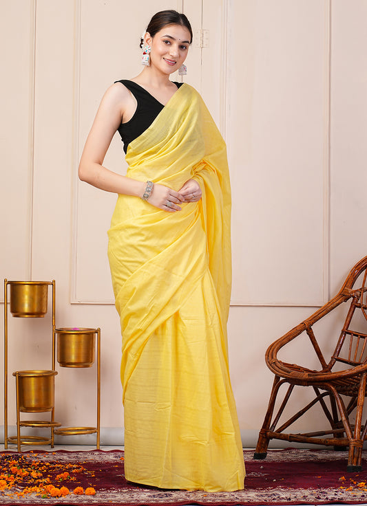 Yellow cotton saree