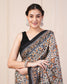 Black border hand printed cotton saree