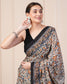 Black border hand printed cotton saree