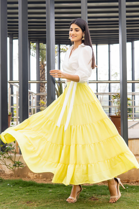 YELLOWISH TIER SKIRT WITH TOP CO-ORD SET