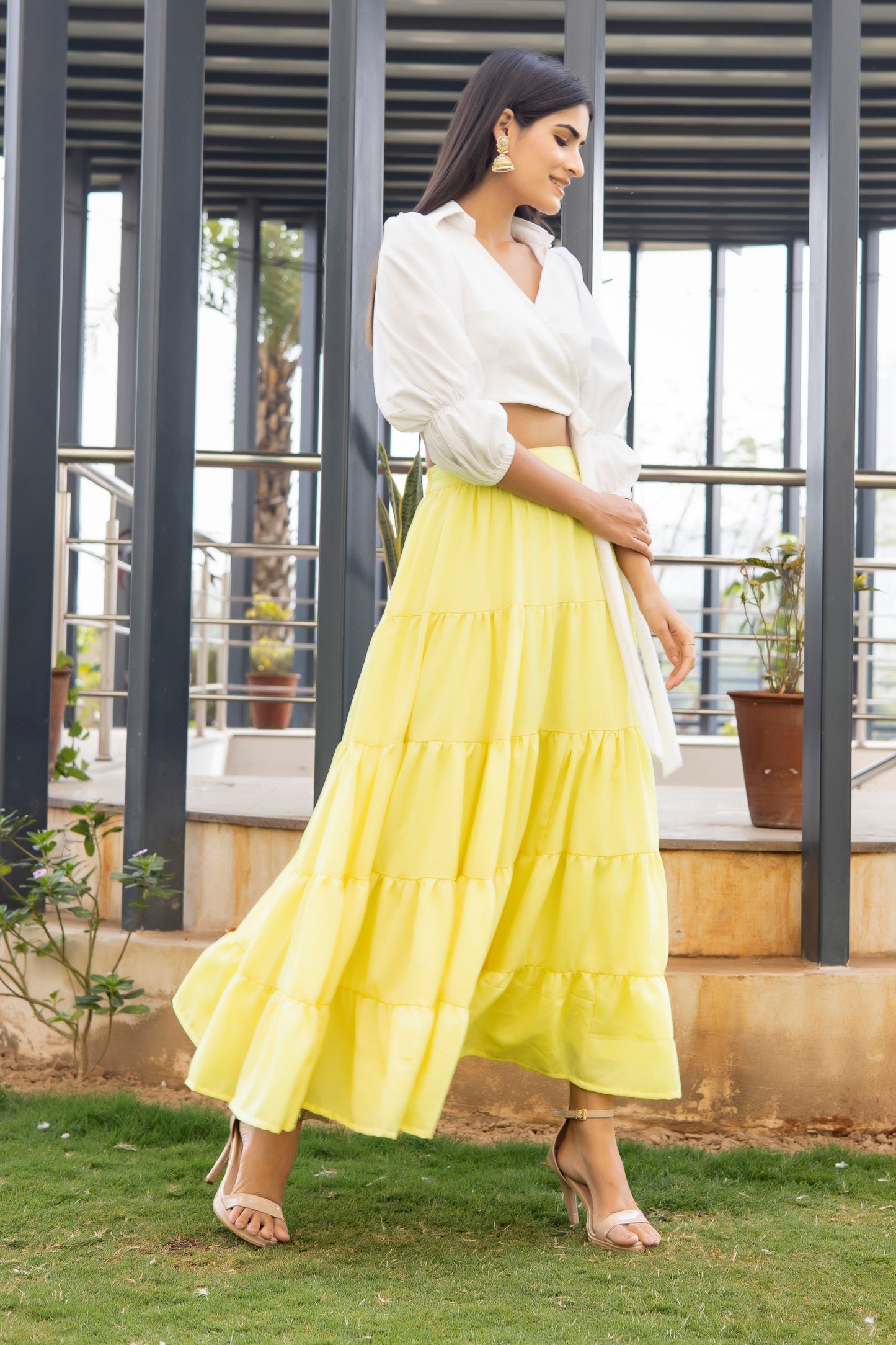YELLOWISH TIER SKIRT WITH TOP CO-ORD SET