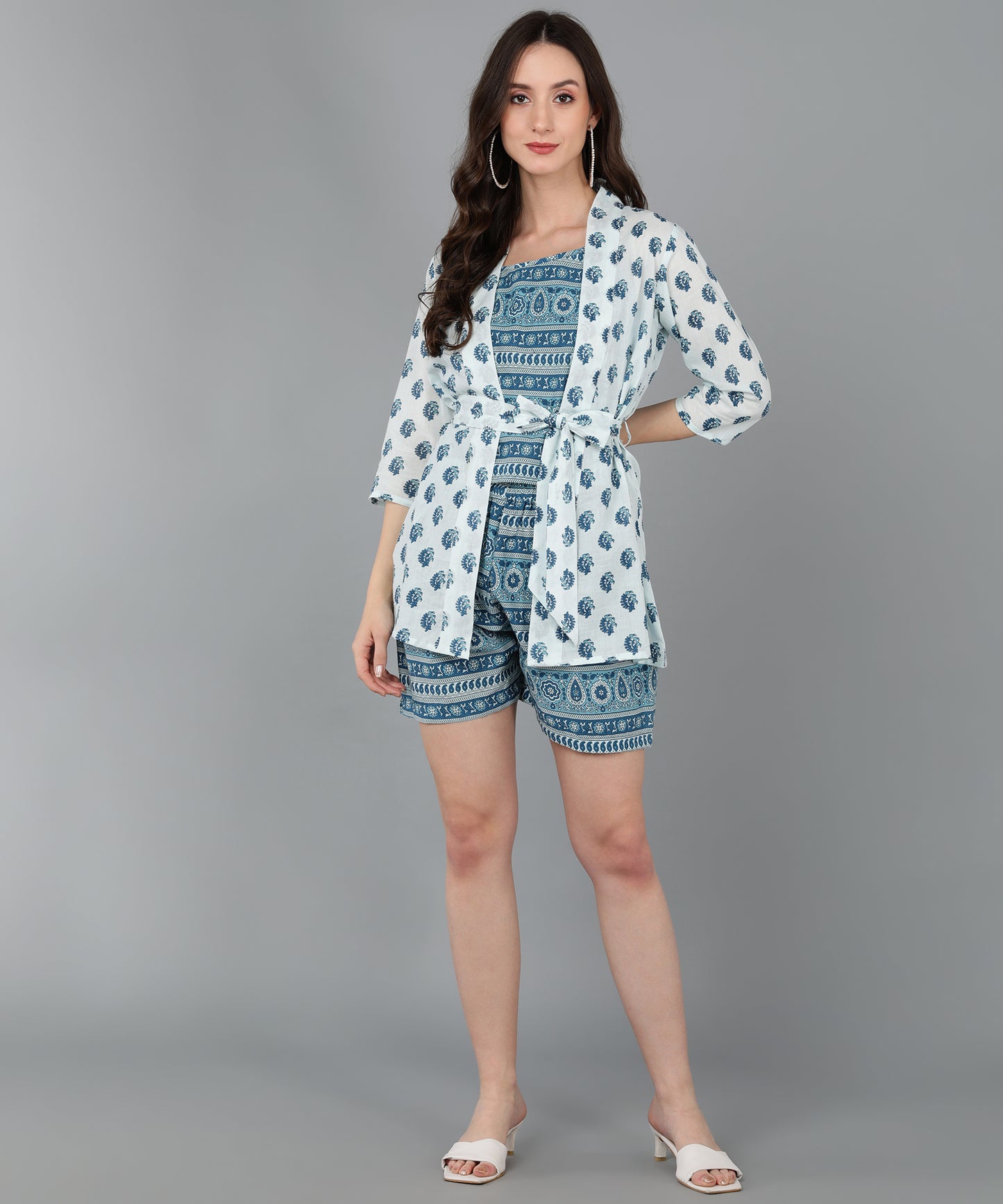 Blue Cotton Printed Night Dress (pack of 3)