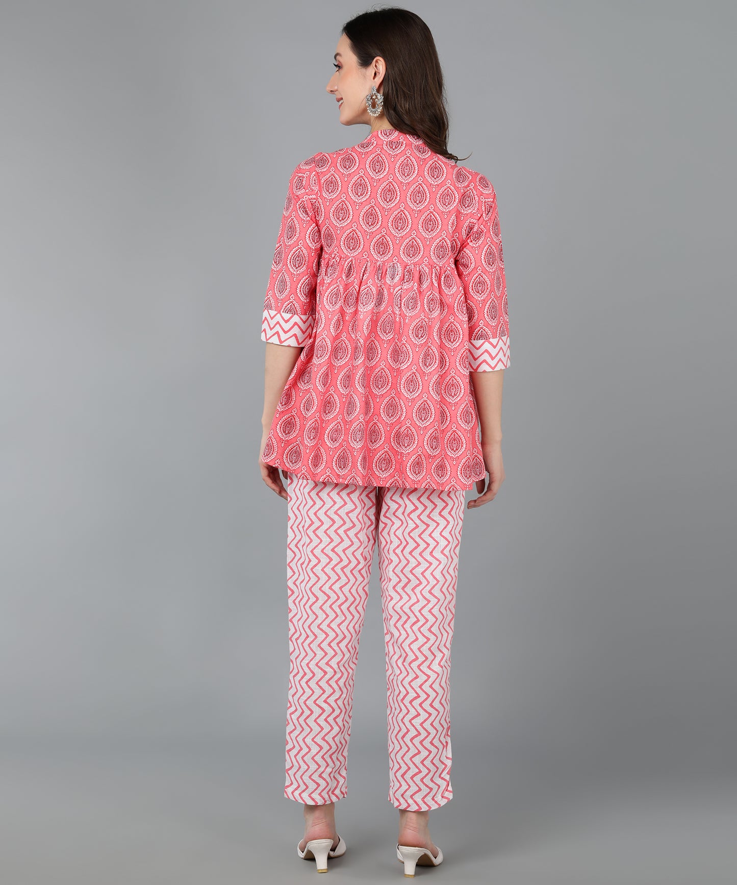 Pink Cotton Printed Top With Trouser