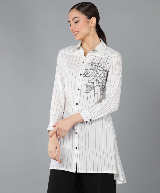 Rayon Solid Embroidered Straight shirt
