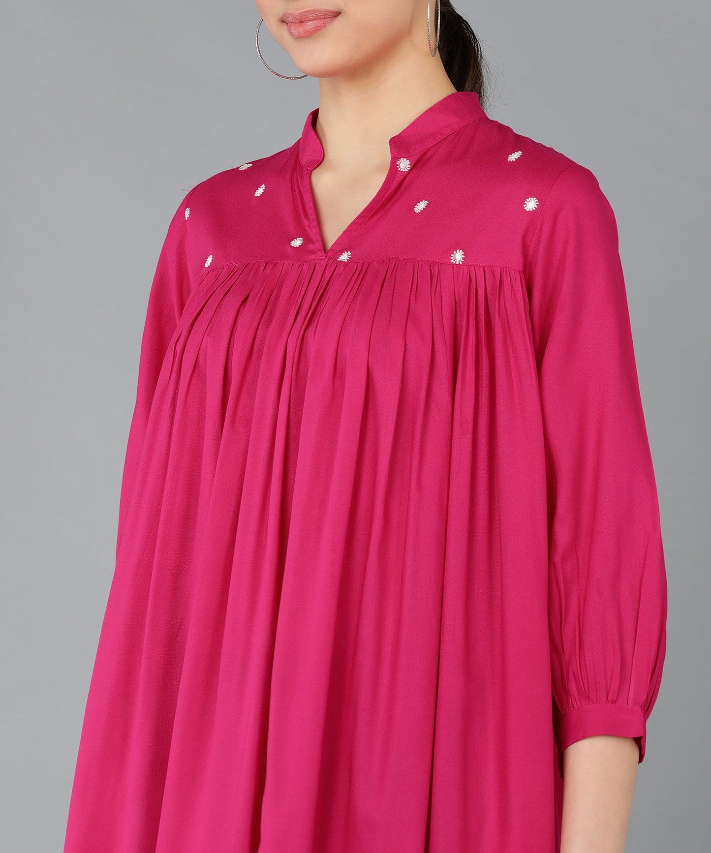 Pink Rayon Solid Embroidered Tunic