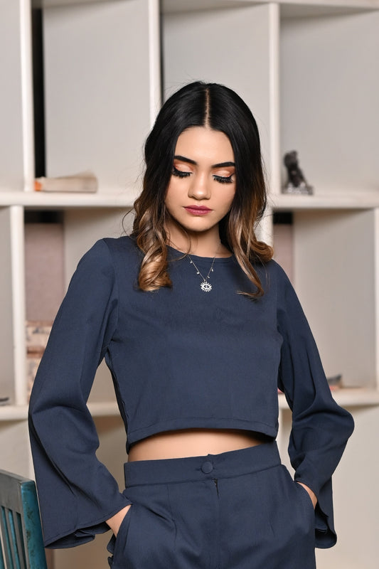 COBALT BELL SLEEVE BACK KNOTTED TOP