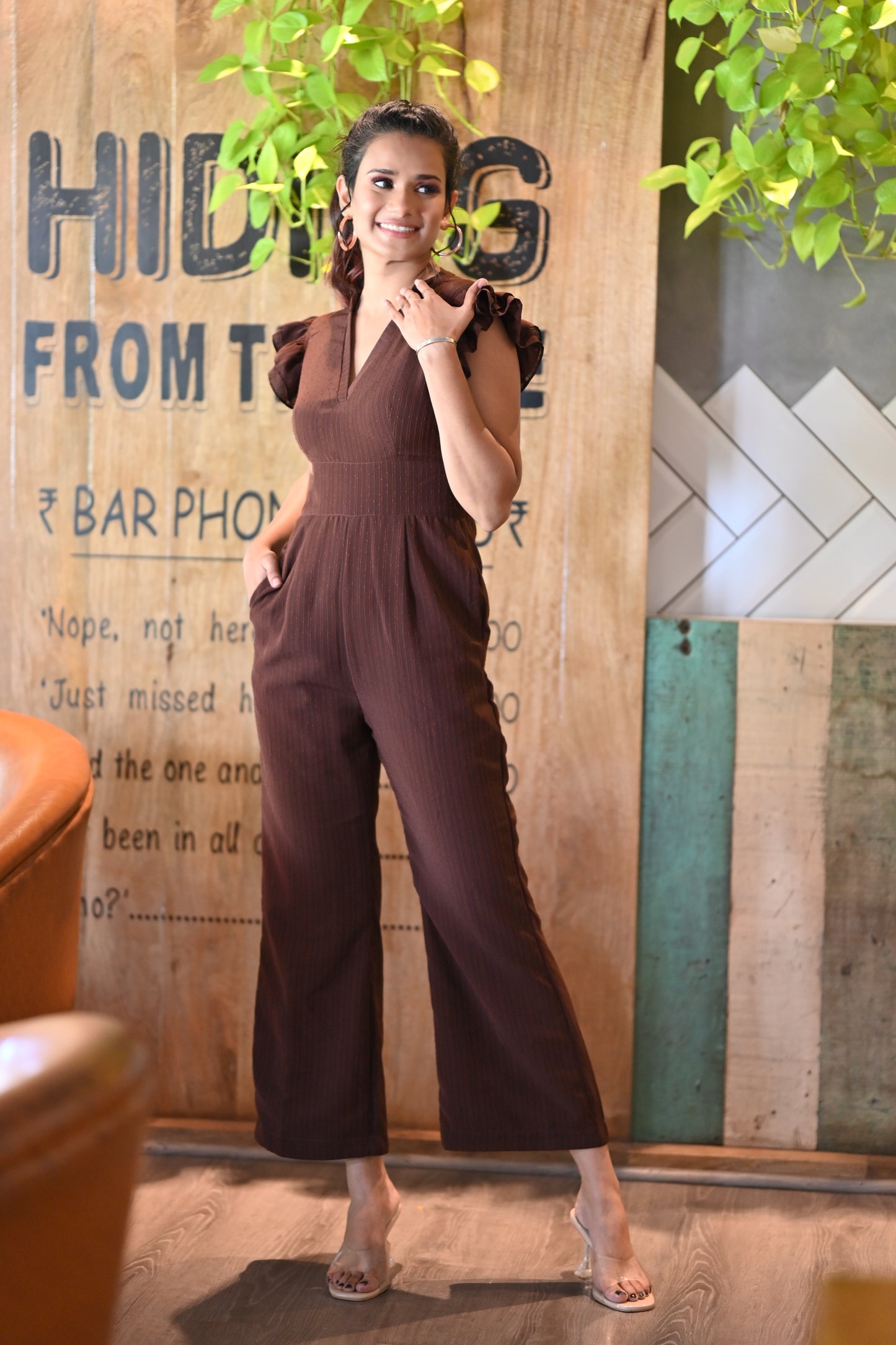 BROWN COLLRED JUMPSUIT