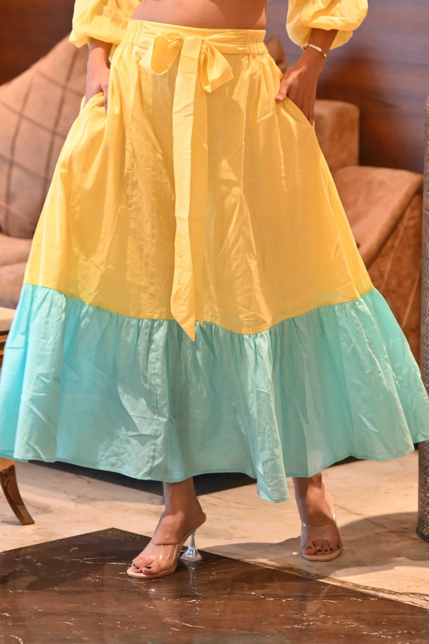 YELLOW MAXI TIER SKIRT